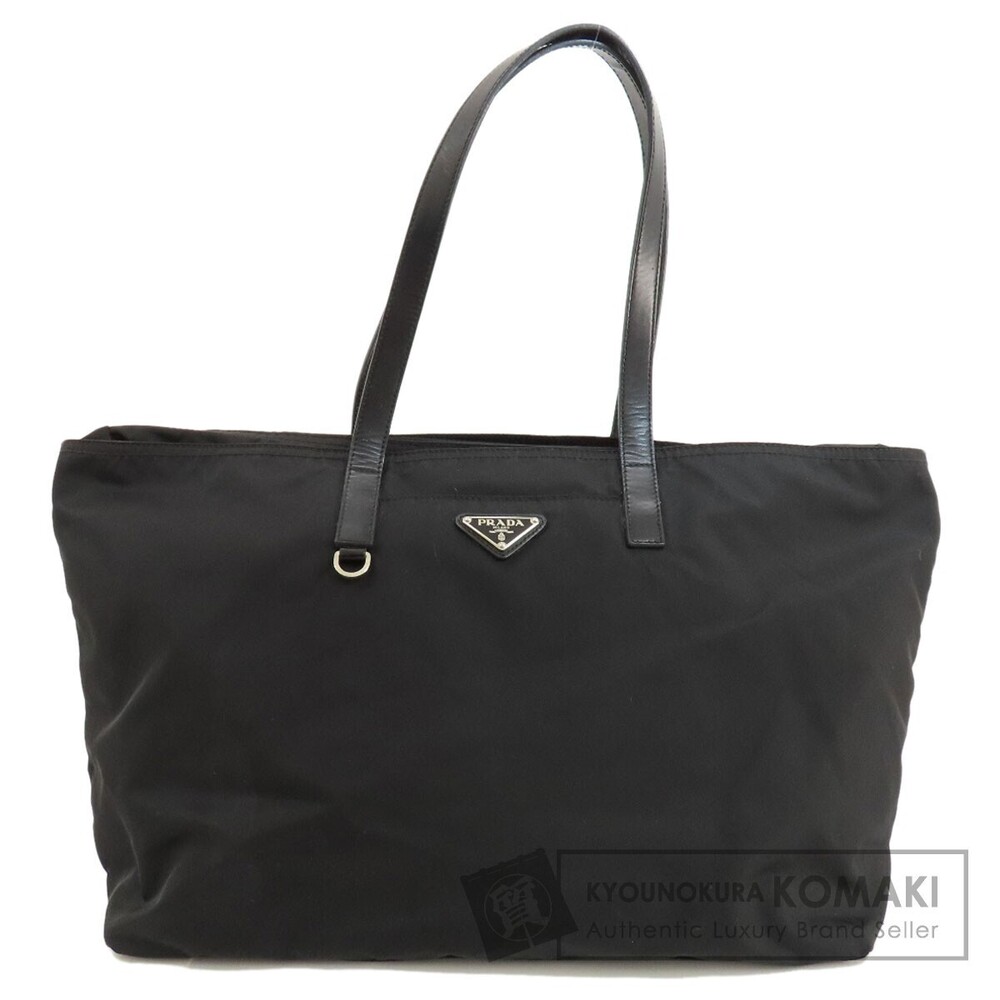 Prada Tessuto tote bag black leather triangular logo